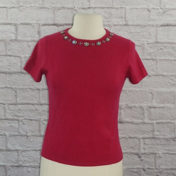 Vintage Lord Taylor Cashmere Rhinestone Sweater - Picture 1 of 7